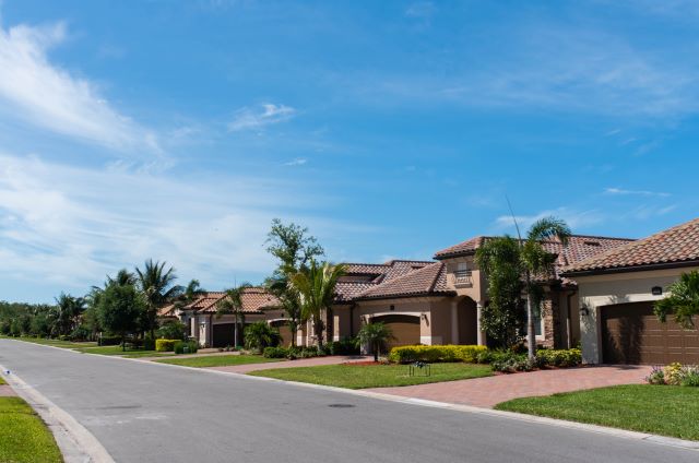 neighborhood with brown houses