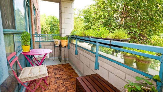 condo balcony with furniture